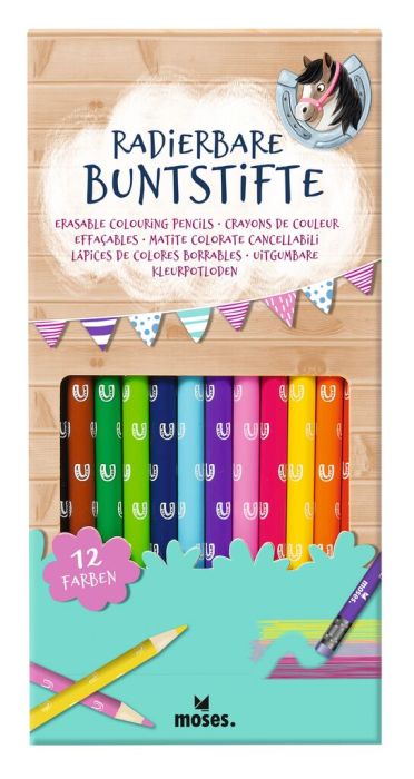 12 radierbare Buntstifte im Pferde-Design Set für Kinder Lurchilu Shop.