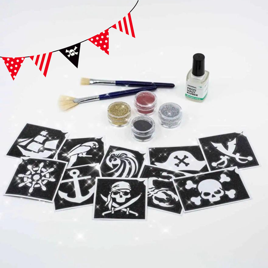 Bio-Glitzer-Tattoo Set für die Piratenparty auf einer Piraten Mottoparty