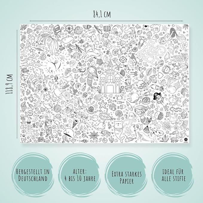 Kinder beschäftigen sich gemeinsam beim Ausmalen der Unterwasser-Tischdecke auf einer Party.