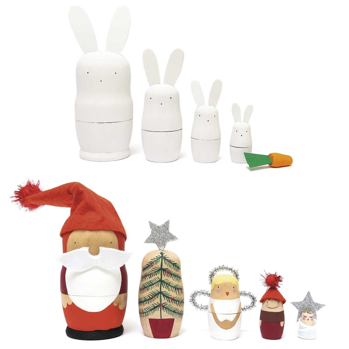 Kreatives Gestaltungsbeispiel einer Matroschka-Puppe aus Holz als individuelle Geschenkidee für Familien oder zur Kinderbeschäftigung.