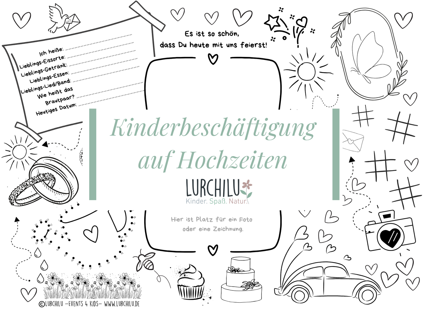 Download: Hochzeit-Tischset zum Ausmalen für Kinder